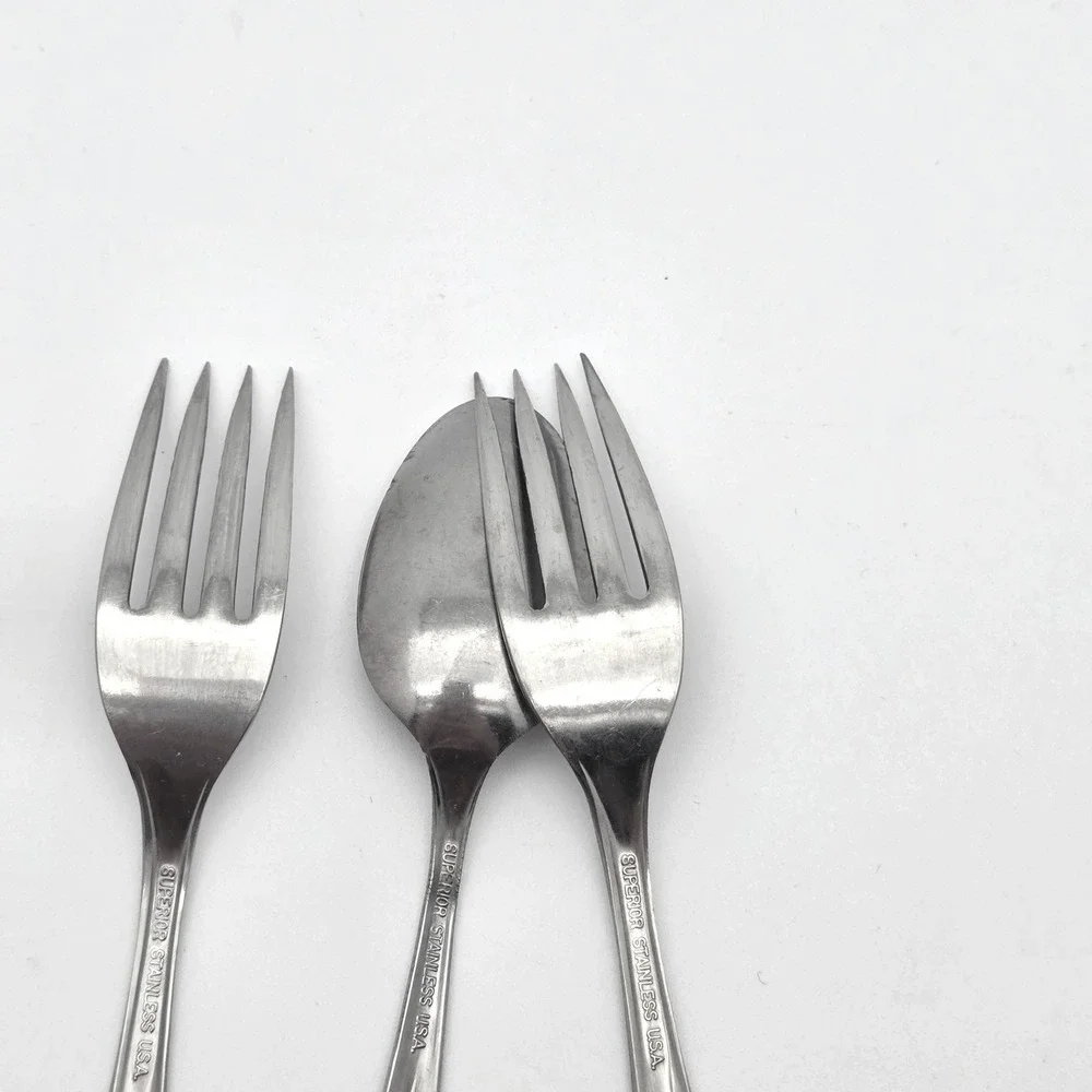 Superior Stainless USA Flatware 3pc Set Silver Floral Vine Forks Spoon Vintage